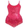 AFAVOM Women's Latin Dance Sequin Fringe Bodysuit Sparkle Music Festival Rave Outfit Glitter Concert Cami Leotard Shiny Cocktail Clubwear Party Jumpsuit Jazz Cha Cha Dancing Romper Dress Hot Pink S view 2