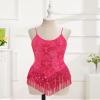 AFAVOM Women's Latin Dance Sequin Fringe Bodysuit Sparkle Music Festival Rave Outfit Glitter Concert Cami Leotard Shiny Cocktail Clubwear Party Jumpsuit Jazz Cha Cha Dancing Romper Dress Hot Pink S view 3