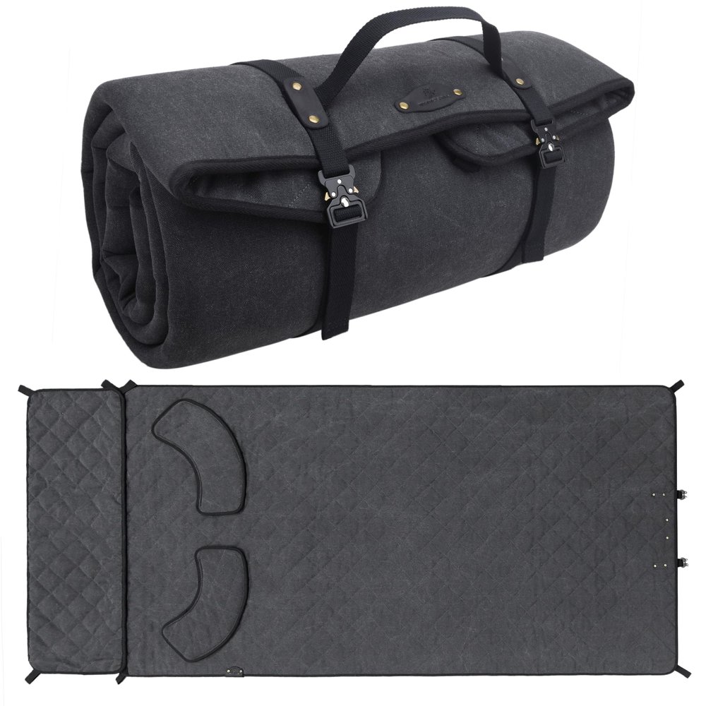 WAYNE'S DOG Padded Waxed Canvas Shooting Mat, 91"x41" Extra Large Rollout Mat Prone for Range Shooting Hunting (Black)
