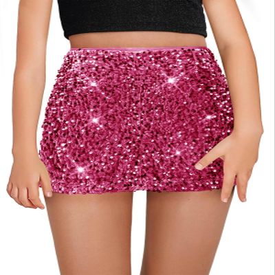 CharmWM Girls Sequin Skirt Kids Fashion High Waisted Sparkle Glitter Party Short Dress Mini Skirts 5-14 Years Rose Red