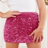 CharmWM Girls Sequin Skirt Kids Fashion High Waisted Sparkle Glitter Party Short Dress Mini Skirts 5-14 Years Rose Red view 2