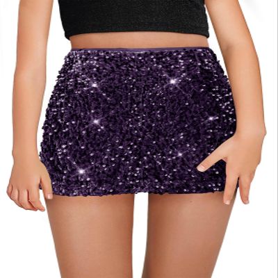 CharmWM Girls Sequin Skirt Kids Fashion High Waisted Sparkle Glitter Party Short Dress Mini Skirts 5-14 Years Purple