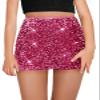 CharmWM Girls Sequin Skirt Kids Fashion High Waisted Sparkle Glitter Party Short Dress Mini Skirts 5-14 Years Rose Red view 1