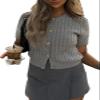 Cable Knit Short Sleeve Cardigans for Women Vintage Button Down Sweaters Casual Going Out Tops(Light Gray,M) view 1