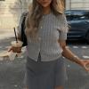 Cable Knit Short Sleeve Cardigans for Women Vintage Button Down Sweaters Casual Going Out Tops(Light Gray,M) view 2