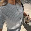 Cable Knit Short Sleeve Cardigans for Women Vintage Button Down Sweaters Casual Going Out Tops(Light Gray,M) view 4