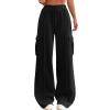Winter Fleece Cargo Sweatpants for Women - High Waisted Wide Leg Baggy Drawstring Jogger Pants with Pockets - Fall Flared Fleece Lined Lightweight Hiking Yoga Pants view 1
