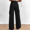 Winter Fleece Cargo Sweatpants for Women - High Waisted Wide Leg Baggy Drawstring Jogger Pants with Pockets - Fall Flared Fleece Lined Lightweight Hiking Yoga Pants view 4
