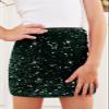 CharmWM Girls Sequin Skirt Kids Fashion High Waisted Sparkle Glitter Party Short Dress Mini Skirts 5-14 Years Deep Green view 2