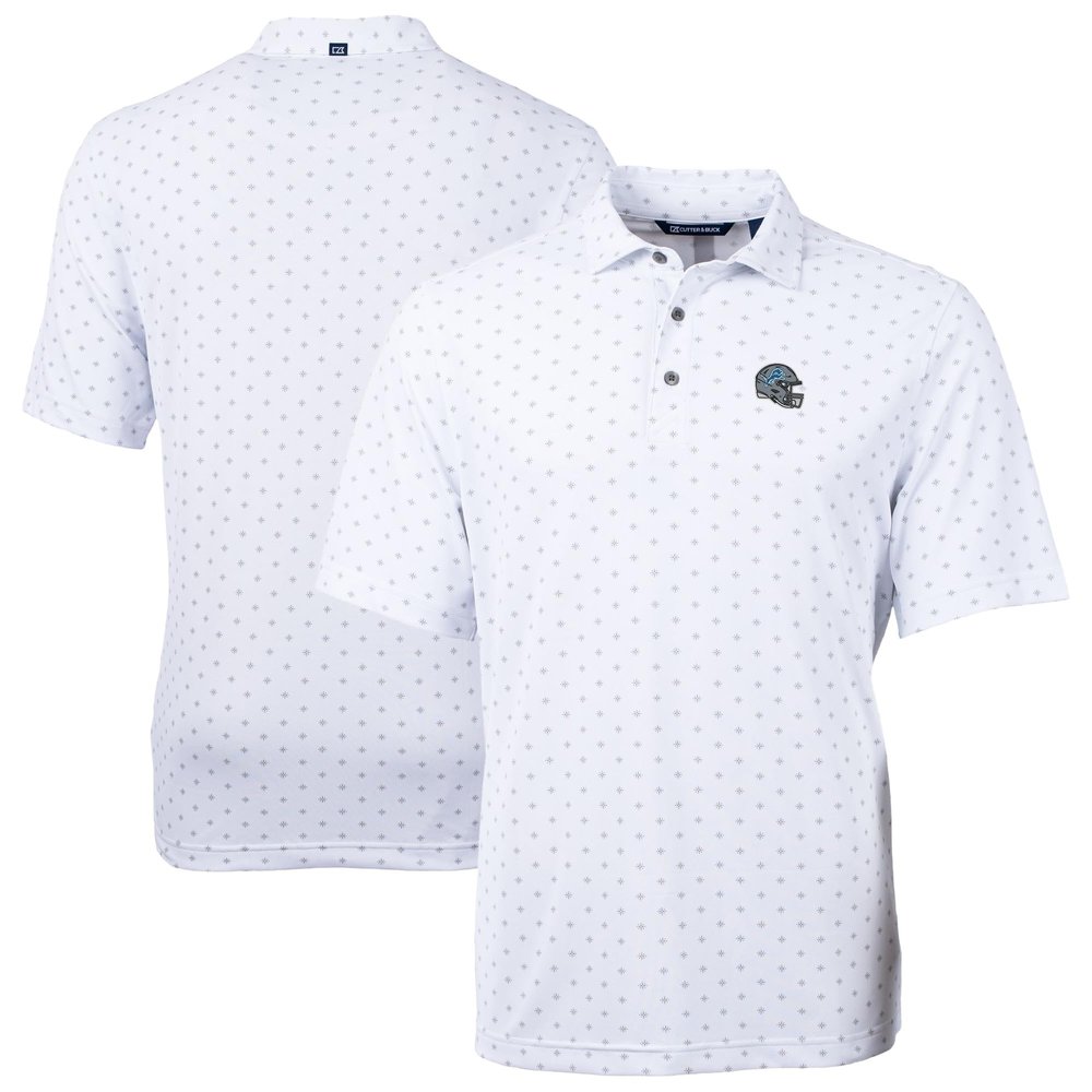 Cutter & Buck Men's White Detroit Lions Big & Tall Virtue Eco Pique Tile Print Recycled Drytec Polo