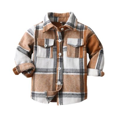 Kids Baby Boy Girls Hoodie Plaid Flannel Hooded Jacket Long Sleeve T-Shirt Tops Kid Clothes Fall Winter Clothes Outfits (Khaki, 6-7 Years)