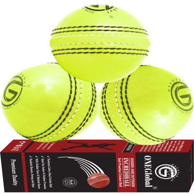 Soft Rubber Cricket Ball for Practice | Outdoor & Indoor Practice Cricket Ball With Core & Stitched Seam | Realistic Feel, True Bounce & Swing For Practice, Honing Skills & Family Fun (3-FLUORO)