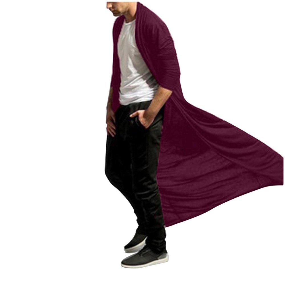 Men's Ruffle Shawl Collar Cardigan Long Sleeve Open Front Lightweight Long Length Drape Cape Overcoat with Pockets(Red, XL)