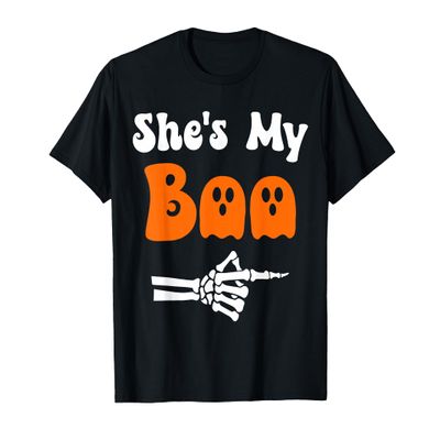 Shes My Boo Skeleton Couples Matching Couple Halloween T-Shirt