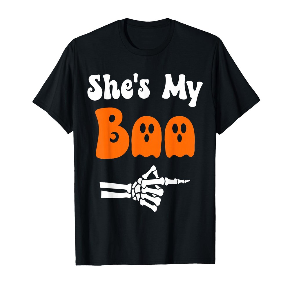 Shes My Boo Skeleton Couples Matching Couple Halloween T-Shirt