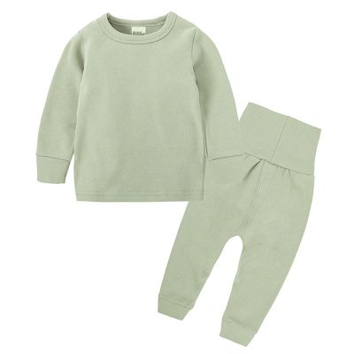 Little Boys Girls Thermal Underwear Set for Kids Toddler Cotton Solid Long ohns Soft Base Layer Top (Green, 1-2 Years)