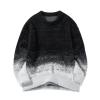 Men's Gradient Color Sweater Fall and Winter Tide Loose Thickening Bottom Warm Round Neck Knit Sweater (US, Alpha, Medium, Regular, Regular, Gradient Black) view 1
