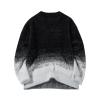 Men's Gradient Color Sweater Fall and Winter Tide Loose Thickening Bottom Warm Round Neck Knit Sweater (US, Alpha, Medium, Regular, Regular, Gradient Black) view 2