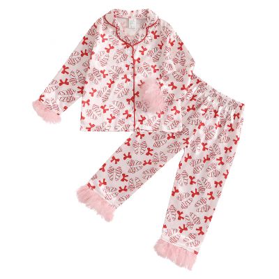 One opening 1-7T Girls Christmas Pajamas Set Xmas Sleeper Button Down Pjs Tops Long Pants Santa Pjs Kids Boy Pjs Sleepwear (Pink, 3-4 Years)