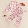 One opening 1-7T Girls Christmas Pajamas Set Xmas Sleeper Button Down Pjs Tops Long Pants Santa Pjs Kids Boy Pjs Sleepwear (Pink, 3-4 Years) view 3