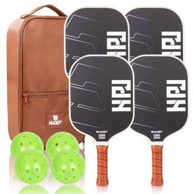 HUDEF Pickleball Paddles, USAPA Approved Pickle Ball Paddles Set of 4, Graphite and Fiberglass Pickleball Paddles, Polypropylene Honeycomb Core Paddle Rackets, 4 Outdoor Balls and Carry Bag Black