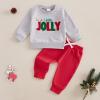 DuAnyozu Toddler Baby Girl Christmas Outfit Girl Boy Fall Winter Clothes Embroidered Letter Crewneck Sweatshirt Pants 0-24M (JOLLY-Gray, 6-12 Months) view 2