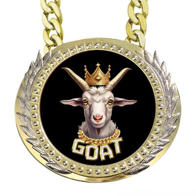 G.O.A.T Champion Chain Medallion - Heavy Metal 6" Gold & Silver Medallion Greatest of All Time with Exclusive Gold/Black Inlay featuring a choice of 3 Original Goat Emblems. (Bling King GOAT)