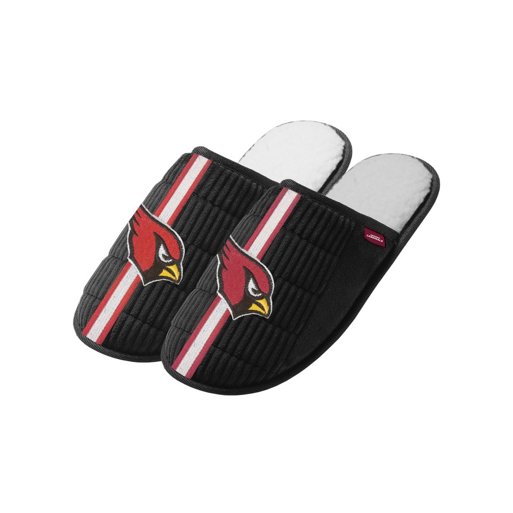 FOCO NFL Men's Officially Licensed Primary Logo Game Day Team Color Football Sherpa Slide Slipper - Arizona Cardinals - Black - (X-Large 13-14)