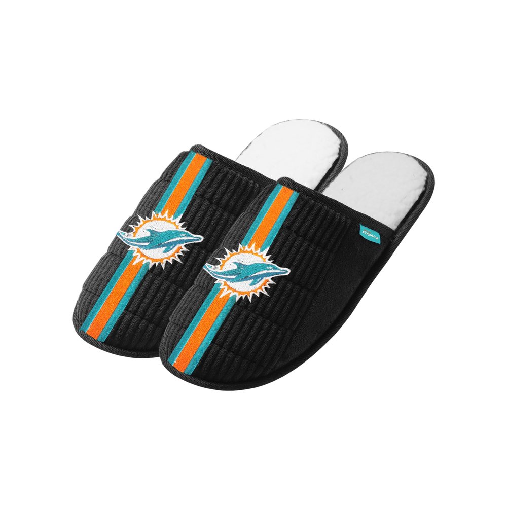 FOCO NFL Men's Officially Licensed Primary Logo Game Day Team Color Football Sherpa Slide Slipper - Miami Dolphins - Black - (X-Large 13-14)