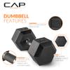 CAP Barbell 60 LB Rubber Coated Hex Dumbbell Hand Weight with Padded Grip - Single | Comfort Grip view 3