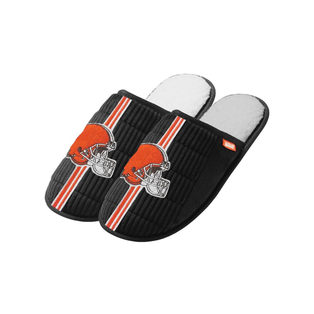 FOCO NFL Men's Officially Licensed Primary Logo Game Day Team Color Football Sherpa Slide Slipper - Cleveland Browns - Brown - (X-Large 13-14)