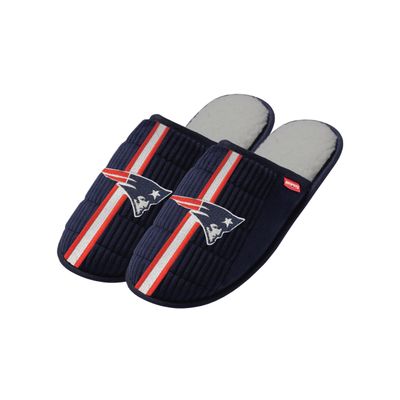 FOCO NFL Men's Officially Licensed Primary Logo Game Day Team Color Football Sherpa Slide Slipper - New England Patriots - Navy - (Large 11-12)