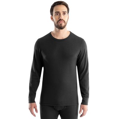 Realtree Men's Heavyweight Cotton Polyester Long Sleeve Thermal Underwear Top, Black, Large