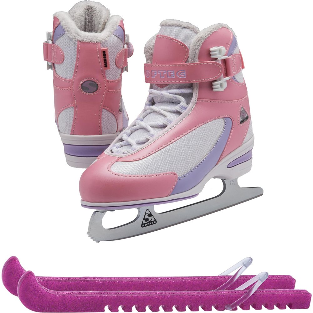 Jackson Ultima Softec Figure Ice Skates for Women/Color: Pink + Skate Guards/Size: Youth 13