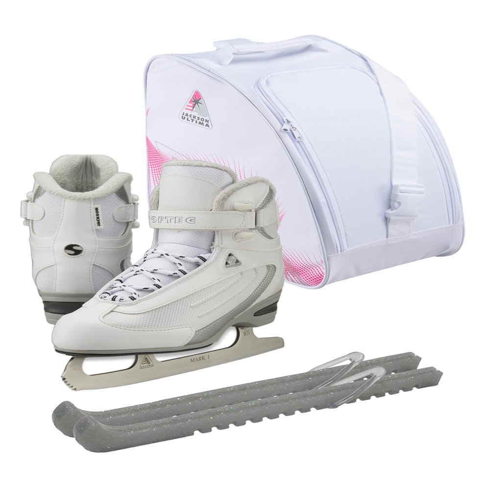 Jackson Ultima Softec Figure Ice Skates for Women/Color: White + Bag and Skate Guards/Size: Youth 3
