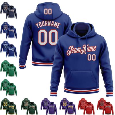 Adult Teens Mens Womens Royal Blue Hoodie Pullover Stitched Logo Patch Custom Sports Varsity Sweatshirt Fashion Spring Baseball Hoodies Personalized Red and White Name Number Football Jerseys