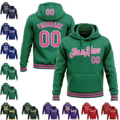 Custom Kelly Green Baseball Sweatshirt for Men/Women/Youth Design Your Own Rib Knit Cuff School Hooded Shirt Winter Coats Football Softball Outerwear Stitched Pink Name and Number