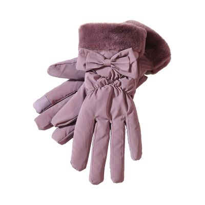 Women Winter Cycling Windproof Snow Gloves Plus down cotton plush skiing riding electric driving Touch screen Mittens(Purple)