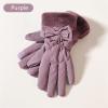 Women Winter Cycling Windproof Snow Gloves Plus down cotton plush skiing riding electric driving Touch screen Mittens(Purple) view 2