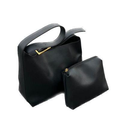 Women's Solid Color Tote Bag Two-Piece Set, Fashionable Bucket Large Capacity Casual Two-Piece Shoulder Messenger Bag (Black,M)