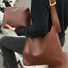 Women's Solid Color Tote Bag Two-Piece Set, Fashionable Bucket Large Capacity Casual Two-Piece Shoulder Messenger Bag (Black,M) view 3