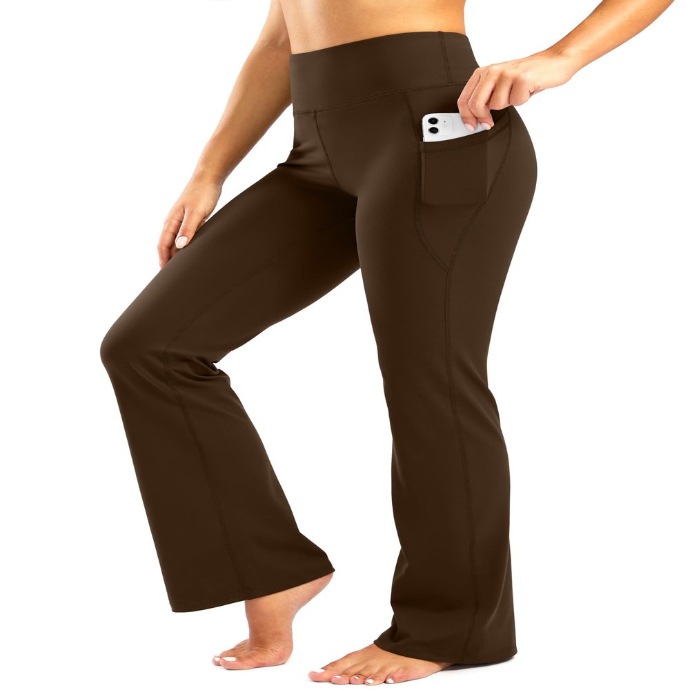 28"/30"/32"/34" Inseam Women's Bootcut Yoga Pants Long Bootleg High-Waisted Flare Pants with Pockets(Coffee Brown,34-M)