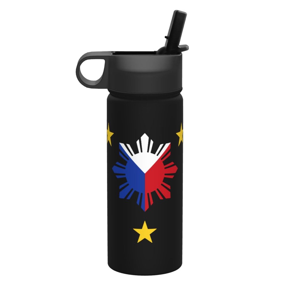 ETSDJ 3 Stars And Sun Filipino Philippines Flag 18oz Sports Insulated Kettle With Straw Insulated Water Bottle For Running Hiking Cycling Climbing Man Womans Insulated Water Bottle