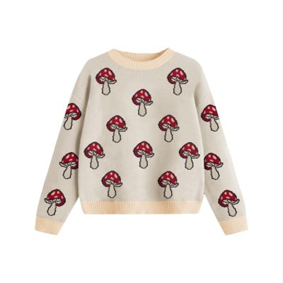 Girls Sweaters Mushroom Pattern Teens Casual Crewneck Long Sleeve Knit Pullover Tops Size 5-14 Years
