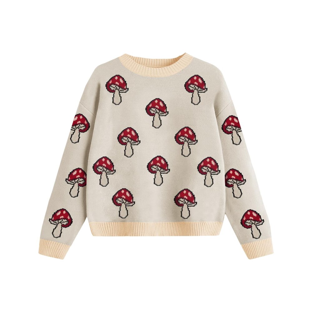 Girls Sweaters Mushroom Pattern Teens Casual Crewneck Long Sleeve Knit Pullover Tops Size 5-14 Years