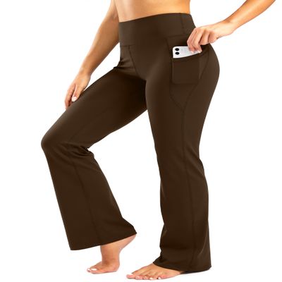 28"/30"/32"/34" Inseam Women's Bootcut Yoga Pants Long Bootleg High-Waisted Flare Pants with Pockets(Coffee Brown,34-XL)