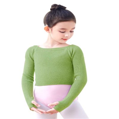 RuiBalletto Girls Long Sleeve Dance Sweater, Soft Ballet Warm Up Pullover, Dance Sweater for Leotards Green