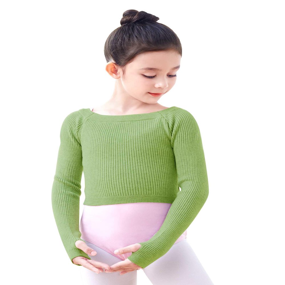 RuiBalletto Girls Long Sleeve Dance Sweater, Soft Ballet Warm Up Pullover, Dance Sweater for Leotards Green