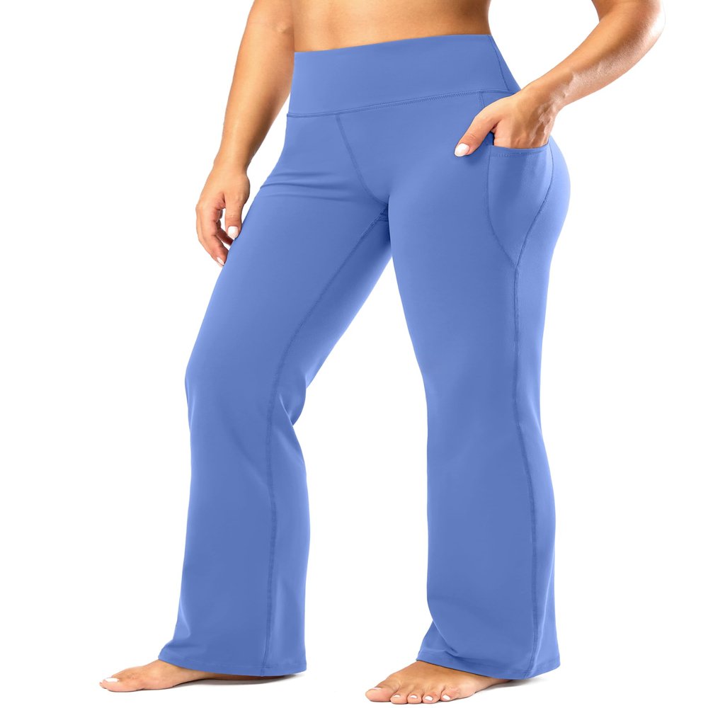 28"/30"/32"/34" Inseam Women's Bootcut Yoga Pants Long Bootleg High-Waisted Flare Pants with Pockets(Wild Indigo,28-L)