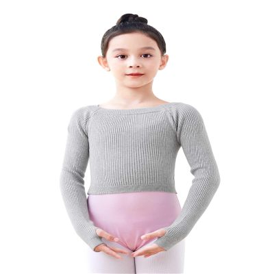 RuiBalletto Girls Long Sleeve Dance Sweater, Soft Ballet Warm Up Pullover, Dance Sweater for Leotards Gray